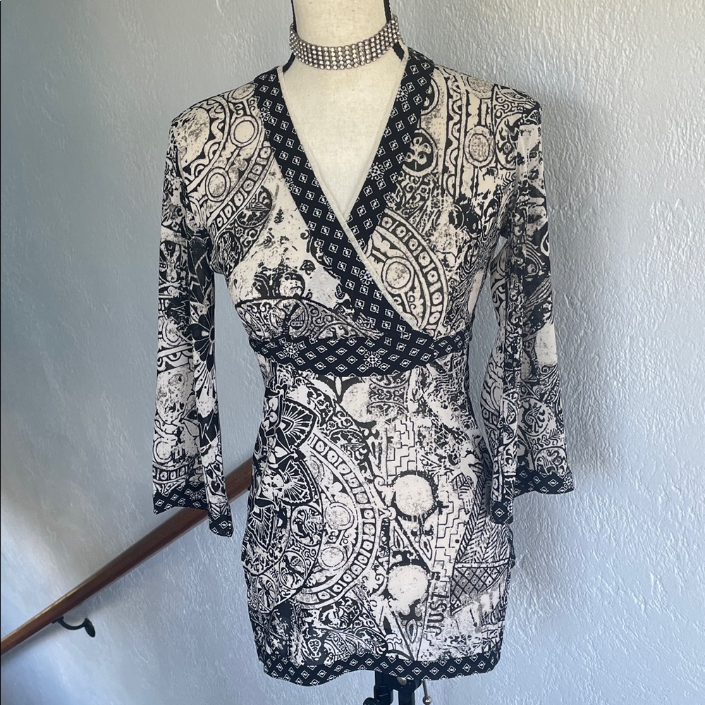 Anac by Kimi Black and White kimono Whimsygoth Artsy mesh Print Kimono Top Small